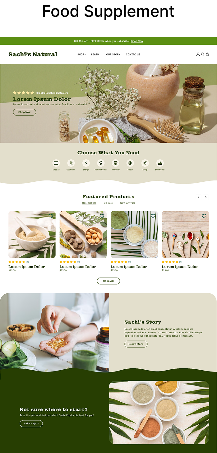 Food supplement website design